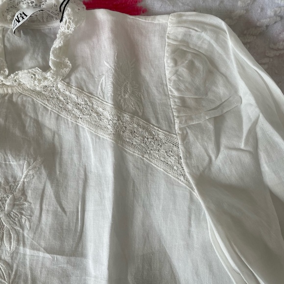 Zara Ramie Embroidered crotcheted Long Sleeve Blouse - Picture 12 of 17